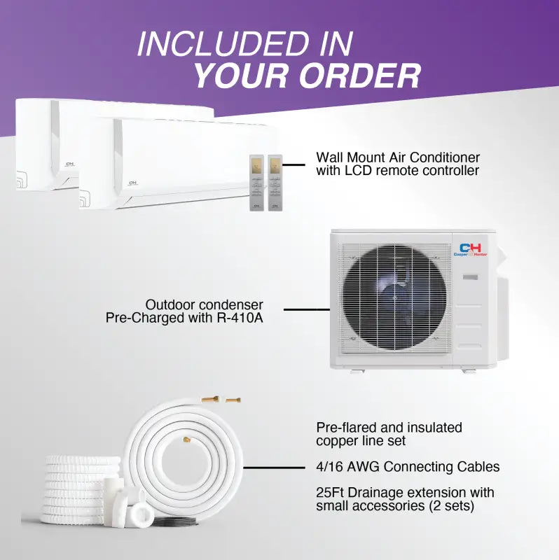 Mini-split air conditioner components for Cooper & Hunter 2 Zone 28000 BTU ductless mini split